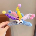 Funny blue plush shark clip hair accessory with cartoon eyes and colorful spring tentacles - Blue