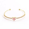 Elegant gold plated bangle with pink heart zircon and sparkling crystal inlay - Gold White and Pink