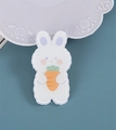 Cute white acrylic bunny badge with carrot accessory for bags and clothing - Bunny Holding Carrot