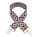 Detailed weave of purple and cream geometric diamond bag strap with gold metal hooks - Beige and Deep Purple