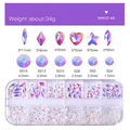 Mixed Naked AB 12-slot nail art glass rhinestones and assorted shaped crystal charms - Naked AB (ZSHZ-218)