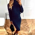 Detail of navy blue ribbed knit two-piece set featuring turtleneck sweater and midi skirt - 3XL / Royal Blue