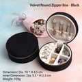 Black round velvet jewelry organizer with zipper and internal ring slots 10x4.5cm - Velvet Round Zipper Style / Black