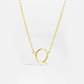 Gold S925 sterling silver letter Q pendant necklace with tiny round clear gemstone - Letter Q
