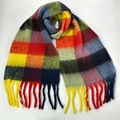 Thick colorful plaid knit scarf with soft tassel edges for winter warmth - 36# (Red Yellow Blue Green Knitted Plaid)