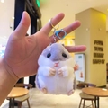 Gray and white plush hamster keychain with soft fur and silver metal hook clip - Plush Grey Hamster