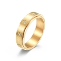 Anello rotante largo dorato con finitura spazzolata e motivo a stelle per alleviare l'ansia - US 10 / Oro