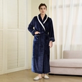 Accappatoio pesante da uomo in flanella blu navy con bordi bianchi e cintura - M / Blu navy-Uomo