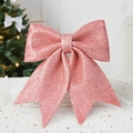 Sparkling rose gold glitter Christmas bow ornament for tree and holiday decoration - Pink Large Bow