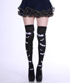 Halloween black over-knee socks featuring white bat patterns for party cosplay costume - One Size / Bat