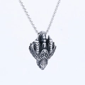 Vintage silver dragon head pendant in retro punk style with detailed scales and metal chain - Embossed Dragon Claw Style (E0313)