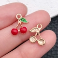 Golden cherry fruit alloy pendants with red enamel finish for DIY jewelry making - Mini Cherry (11052) / 1 Piece (10x13mm) / Red