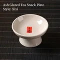 Ceramic cracked glaze lotus snack plate in ash grey with auspicious red character - Plant Ash Tray-Little Joy