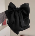 Übergroße schwarze Haarklammer mit Straußenfedern und eleganter Chiffon-Schleife für Damen - Organza Große Flauschige Schleife Klammer / 338 Schwarz - Stoffschleife
