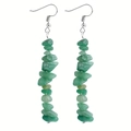 Handmade minimalist silver earrings with natural irregular green crystal stones - Green Aventurine
