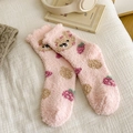 Pink coral fleece bed socks with cute bear and strawberry patterns for women - One Size / Light Pink