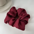 Premium burgundy satin scrunchie with silky folds and elegant high-gloss finish - Burgundy