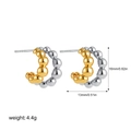 Detail view of 16mm dual-tone gold and silver beaded C-shape earrings weighing 4.4g - Gold