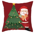 Detail van rood kussensloop met kerstmanmotief en versierde kerstboom patroon - DRD247-2 (Kerstman met Kerstboom)