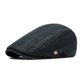 Navy blue vintage flat cap with thick tweed texture and small metal brand plate - Adjustable / Fluorescent Green