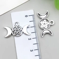 Silver alloy Wiccan triple moon goddess charms with pentagram for DIY jewelry making - Candy Shape Moon Star (21424) / 1 Piece (13x22mm) / Antique Silver