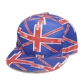 Detailweergave van de vintage Union Jack-print op een marineblauwe snapback cap - Britse vlag