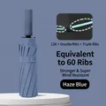 Strong windproof 12K automatic umbrella in mist blue with 60-bone reinforcement - [60-rib Double-rib Design + Reinforced Wind Resistance] 12k Fully Automatic Rain And Shine Umbrella Haze Blue. / Gift Box Not Included