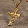 Close-up of golden stainless steel cross pendant with V-shaped texture on a box chain - Gold Color Pendant (No Chain)