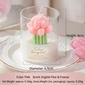 Pink tulip scented soy candle in a clear glass jar with dimensions 8cm by 6.5cm - Pink