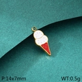 Colgante de cono de helado dorado con esmalte blanco y rojo, dije DIY de 14x7 mm - Estilo de Cono de Helado (KLJ10413-ZLA)