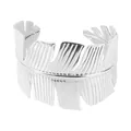 Silver-finished wide leaf-shaped open cuff bracelet with realistic vein texture - Greek Style Leaf Style (A1109) / Silver