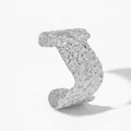 Silver wide cuff bracelet with irregular wrinkled texture in polished stainless steel - Silver