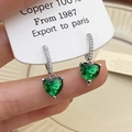 Silver-plated copper heart earrings with emerald green cubic zirconia stones - Green/Silver / Earring Post