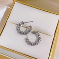 Silver vintage geometric C-shape drop earrings in a luxury jewelry gift box - Silver Overlaid Texture Hoop (E021)