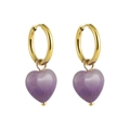 Gold Hoop Purple Heart Translucent Stone
