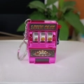 Mini slot machine keychain with a metallic pink finish and functional red lever handle - Rose Red + Flat Ring / Minimum Order Of 5 Pieces