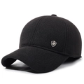 Casquette de baseball noire d'hiver pour homme avec doublure polaire et logo en métal - Réglable / Noir