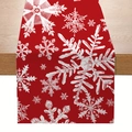 Christmas table runner with white snowflake patterns on red fabric for festive dining decor - CD62-19 (Red Snowflake Table Runner)