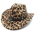 Dettaglio del cappello da cowboy leopardato con cintura in turchese e borchie metalliche - Parte Superiore Fedora Stampa Leopardata