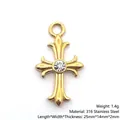 Golden 316 stainless steel sun cross pendant with a white rhinestone in center - Cross with Zirconia