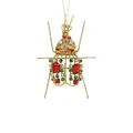 Christmas iron insect ornament with gold wire and red crystals on white background - Style 09-Insect