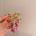 Elegantes pendientes de racimo de uvas púrpuras con hojas doradas y agujas de plata - Uva de Cristal Púrpura (Poste de Plata)