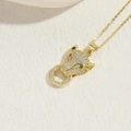 Luxury leopard head pendant necklace in gold finish with white and green zircons - Gold Leopard Head