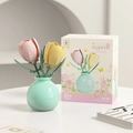 Pink and yellow tulip building block flower set with a green vase and gift box - Tulip(M3185)