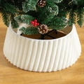 Elegant white plush ribbed Christmas tree collar for holiday home decoration and scene setup - Style 01 (Vertical Ribs - White) / Small 40x60x20cm
