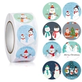 Rouleau de 8 étiquettes autocollantes de Noël avec Père Noël et bonshommes de neige - Style Bonhomme de Neige et Père Noël (A)