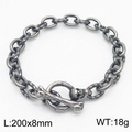 Bracelet chaîne cubaine rétro en argent vieilli avec fermoir OT crâne pour hommes - Style à Fermoir à Bascule Crâne et Os Martelé Vieilli (KB179422-Z)
