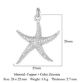 Pendentif étoile de mer en cuivre et zircone argenté avec dimensions 26x22mm - Étoile de Mer Argentée (VB307)