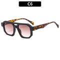 Retro aviator sunglasses with black geometric frame and pink gradient lenses - Black Frame Double Tea Lens