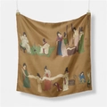 Détail du foulard en soie avec motif de peinture chinoise ancienne et tissu lisse - 53cm / Dames de la cour préparant de la soie fraîchement tissée - Zhang Xuan